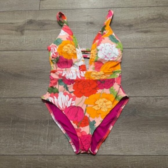 NEW Trina Turk‎ 1-Piece Swimsuit Women’s Size 10 Floral Moderate Coverage V-neck - Picture 11 of 14